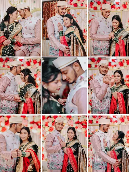 A comprehensive collage showcasing various romantic and traditional moments from an engagement ceremony.