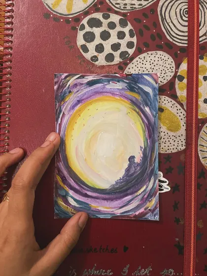 A small, abstract painting held against my journal. Sometimes I just need to pause and reflect on my journey.