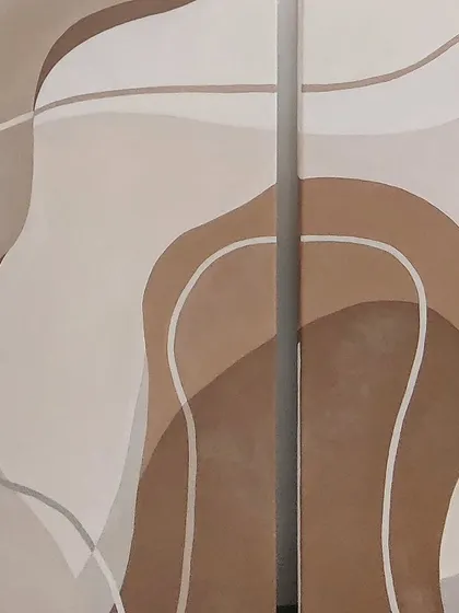 A detailed close-up of the abstract diptych, highlighting the clean lines and smooth transitions between the different shades of brown. This shows the precision and care that goes into each custom painting.