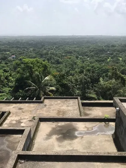 The flat concrete roofs of the original Villa Toshi structure, before the addition of the rooftop gardens. This image highlights the dramatic transformation achieved through our integrated architecture and landscape design.