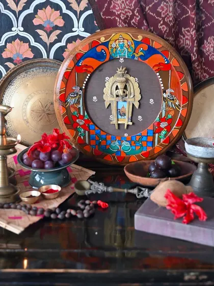 The Ketu frame, presented with offerings that symbolize endings and salvation. The artwork is a tribute to the south node of the moon, representing intellect, liberation, and the journey towards spiritual disenchantment.