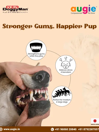 This toy helps build stronger gums for a happier pup. Chewing on the natural cotton rope relieves stress and boredom and is perfect for medium and large dogs.