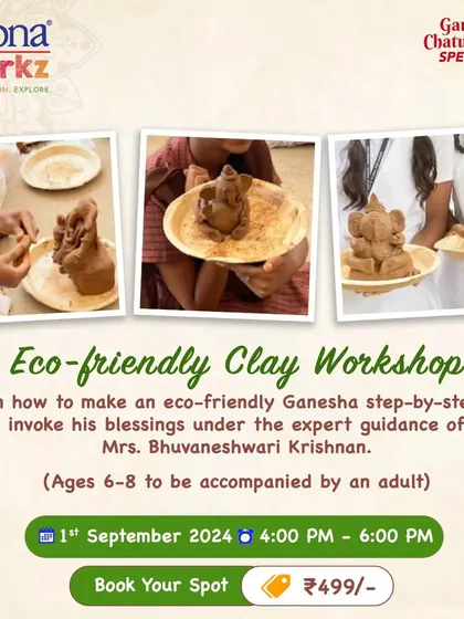Celebrate traditions with a creative and eco-friendly twist! Our Clay Ganesha workshop is a seasonal favorite, where families learn to sculpt their own idols using natural clay. It's a beautiful way to connect with culture and care for our planet.