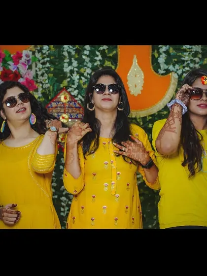 The ultimate girl squad. Getting the bride's sisters and cousins together for a dance is always a highlight of the sangeet.