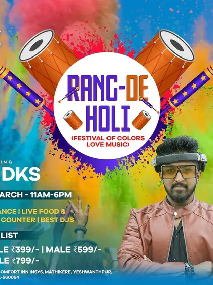 A look back at my Rang De Holi 2023 event at Comfort Inn. These posters show the full package I offer: rain dance, live food and drink counters, and a lineup of the best DJs.