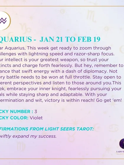 This week's tarot guidance for Aquarius. Get ready to zoom through challenges with lightning speed and razor-sharp focus. Your intellect is your greatest weapon.