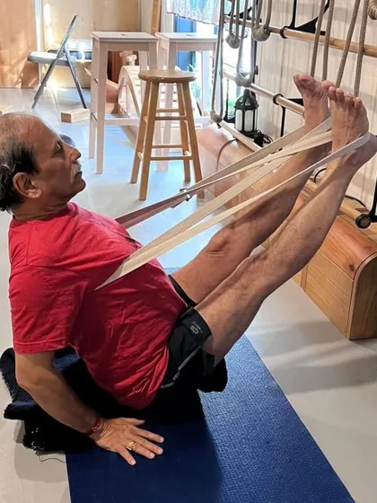 Additional images from my personal practice and teaching sessions, demonstrating a wide variety of asanas and the use of props. Each photo shows a moment of exploration in the journey of yoga.