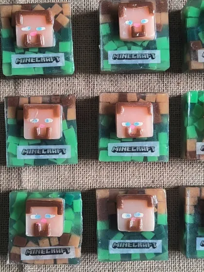 A grid of the Minecraft soaps, showing the consistent quality for a bulk order of party favors.