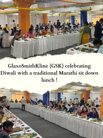 We were delighted to partner with GlaxoSmithKline (GSK) to bring their team a traditional Marathi sit-down lunch for their Diwali celebrations. Our 'Pangat' service is a wonderful way for corporate teams to connect and celebrate together, offering a unique cultural experience in the workplace.