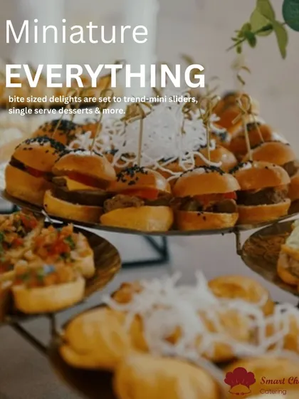 Miniature everything! Bite-sized delights like these mini sliders are a trending choice for modern events, offering guests a variety of flavors.