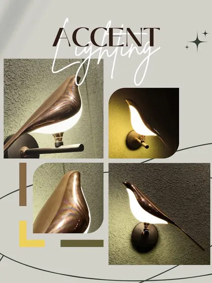 Accent lighting can be both functional and artistic. These charming bird-shaped wall sconces add a whimsical and elegant touch, casting a soft, warm glow that enhances the atmosphere of any room.