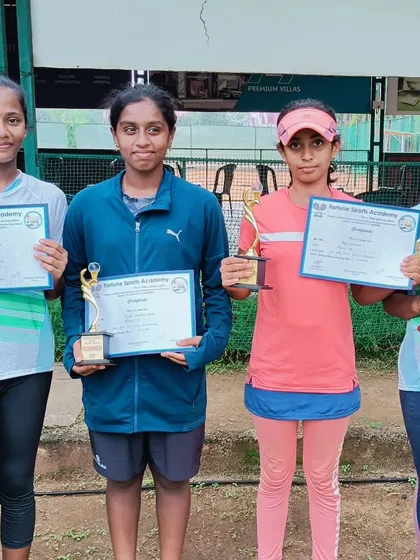 All four finalists from the Girls U14 Doubles event pose for a group photograph. We believe in celebrating the collective success of all top performers.