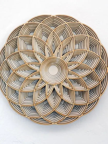 This full view of the Geometric Flower Mandala showcases its perfect symmetry and floral-inspired design. It's a modern take on traditional mandala art, ideal for contemporary homes.