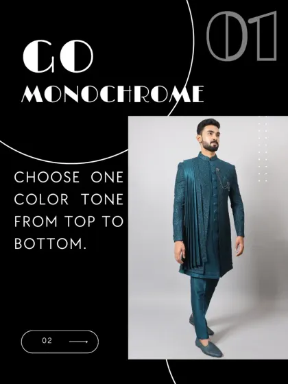 How to look taller in ethnic wear, tip 1: Go monochrome. Choosing one color from top to bottom creates a streamlined, elongating effect.
