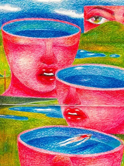 A close-up of the 'cup faces' drawing.