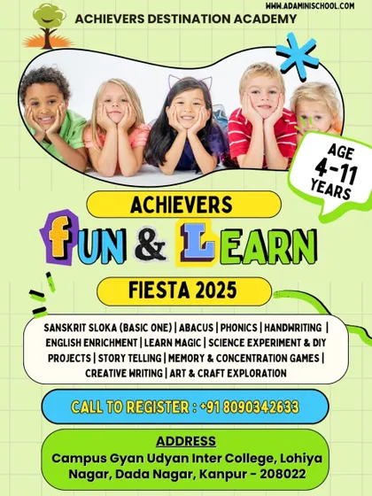 Join our Fun & Learn Fiesta in Dada Nagar, Kanpur! This flyer is an invitation for kids aged 4-11 to join a summer of excitement, where education meets fun in the best way possible.