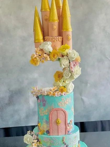 Another view of the magical floating castle cake, a true fairytale creation.