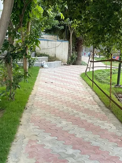 This winding garden path provides a pleasant walking route for residents. I ensure proper installation of pavers for durability and line the edges with fresh turf for a neat, finished appearance.