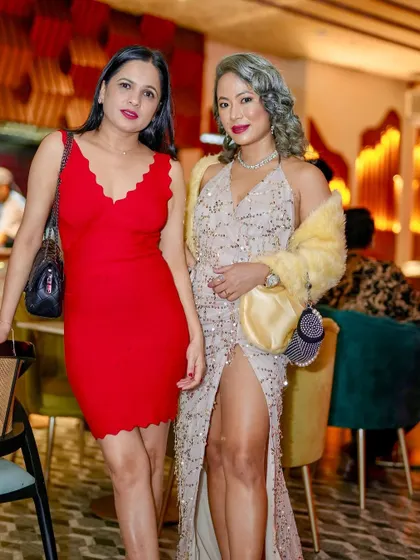 The guests at 'THE RED DANCE' were incredibly glamorous, with some opting for elegant evening wear.