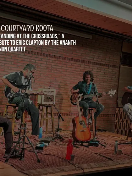 "Standing at the Crossroads," a tribute to Eric Clapton by the Ananth Menon Quartet. This photo shows the acoustic setup for the blues and rock tribute, highlighting the versatility of our performance space.