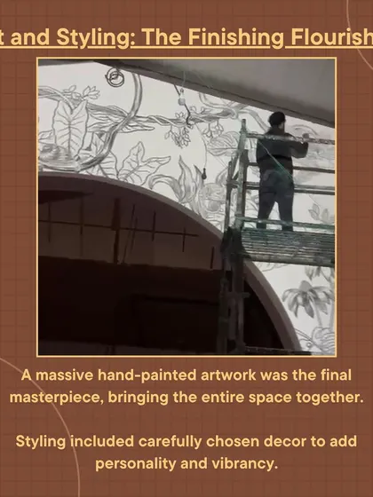 The finishing flourishes are crucial. For this resto-bar, a massive hand-painted mural was the final masterpiece that tied the entire space together.