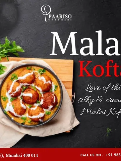 A top-down view of our silky and creamy Malai Kofta. The koftas are made from a mix of potato and paneer, making them incredibly soft and delicious.