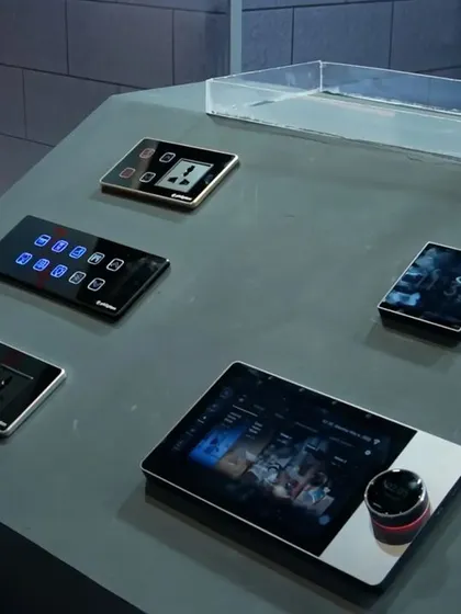 A display of my various smart panels and control hubs at the expo. This setup allows visitors to touch and feel the quality and design of each product.
