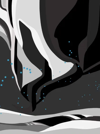 A digital illustration showing one of the core concepts for the 'Cognizance' painting, exploring form and movement in grayscale.