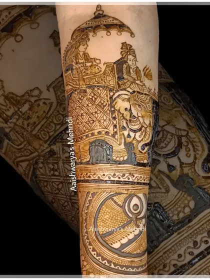 This design features a majestic elephant carrying the bride and groom, a classic royal wedding motif. You will learn how to draw and shade such complex figures.