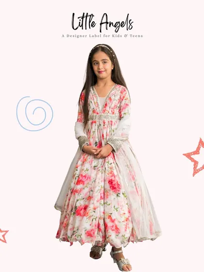 A floral printed Anarkali gown, a timeless and elegant choice for any celebration.