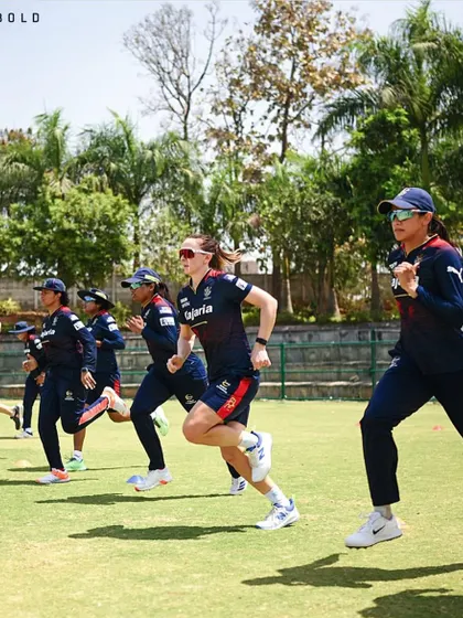 The RCB women's team during a running drill, building the speed and endurance needed for high-stakes matches.