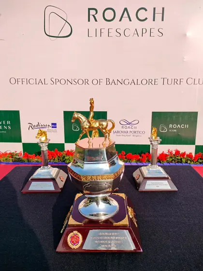 The Roach Lifescapes Bangalore Juvenile Million trophy set, with a grand central cup and smaller replicas.
