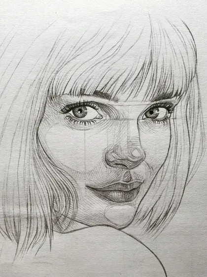 Another view of the cross-hatching sketch. This technique gives the drawing a unique texture and style compared to smooth blending.