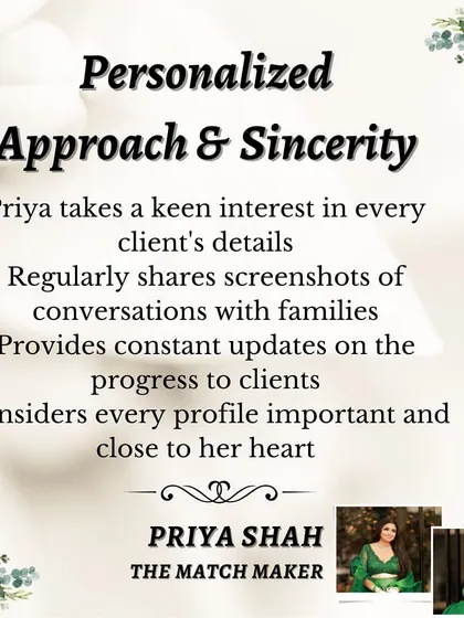My process is built on conviction and intuition. I treat clients like family, taking a keen interest in every detail and providing constant updates. By getting to know families personally, I can highlight hidden qualities and assess compatibility beyond what is on paper, leading to successful, lasting matches.