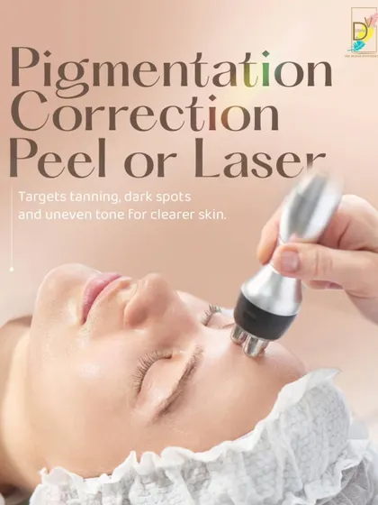 For concerns like tanning, dark spots, and uneven tone, I often recommend a pigmentation correction treatment using either a chemical peel or a laser. Both are effective at breaking down excess pigment and revealing clearer skin, and the choice depends on your specific condition.