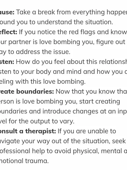 My five-step guide to handling love bombing, as featured in HealthShots. It includes pausing, reflecting, listening to your gut, creating boundaries, and consulting a therapist if needed.