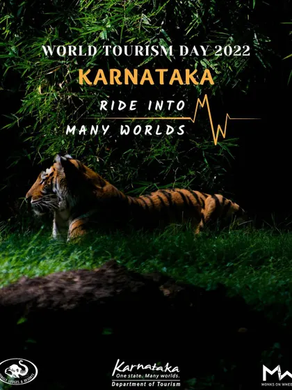 The official poster for our "Karnataka - Ride into many worlds" event, in partnership with Jungle Lodges and Resorts, promoting adventure tourism in the state.