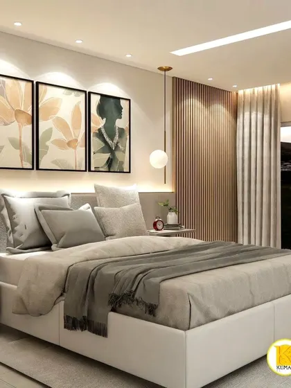 A wider view of the same bedroom, showing the full layout.