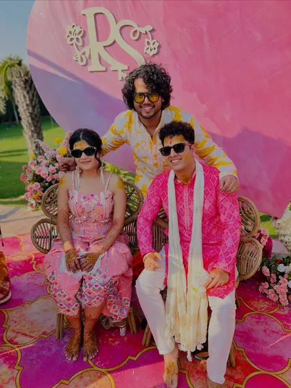 A happy moment with the couple at their Haldi function. Creating musical memories for your big day is what I do best.