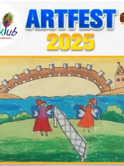 A magical take on sports, this drawing features two fairies with wings playing volleyball or badminton over a net near a castle.