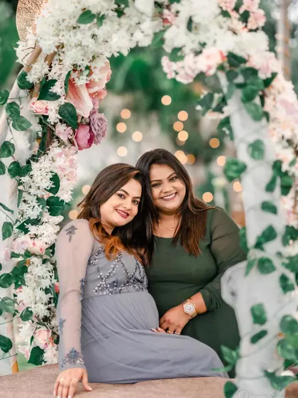 A beautiful portrait of the mom-to-be with a guest at her baby shower. Our goal is to create a comfortable and gorgeous environment where everyone can relax and celebrate.