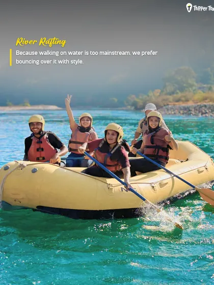 Because walking on water is too mainstream, we prefer bouncing over it in style. Here's our crew taking on the rapids in Bhutan. Our trips are packed with adventure, whether it's trekking to a monastery or river rafting with your new friends.