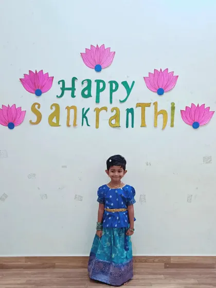 A beautiful smile from one of our students during the Makar Sankranti photoshoot.