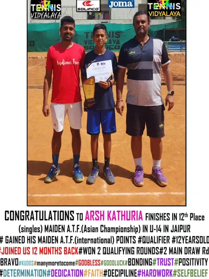 Arsh Kathuria gaining his maiden ATF (Asian Championship) points in the U-14 category in Jaipur.