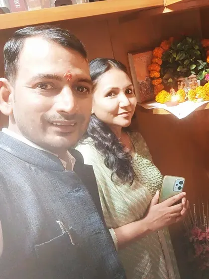 A moment from the Diwali pooja at our office with my colleague.