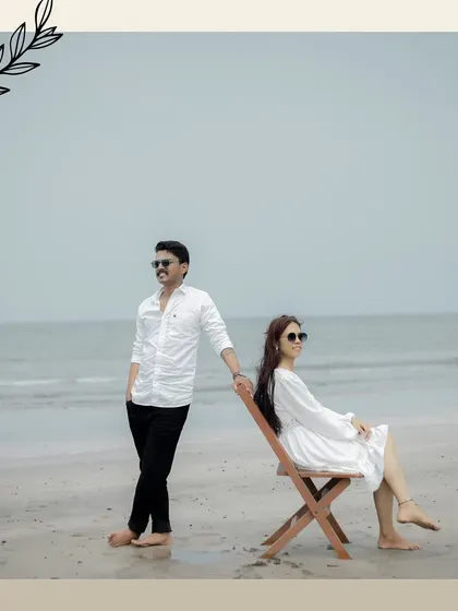 A cool and stylish pose on the beach, with the couple looking effortlessly chic. This shows how we can blend fashion-forward posing with a natural outdoor setting.
