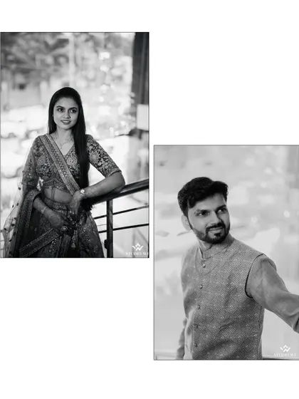 A black and white collage of the bride and groom, showcasing our ability to create classic, timeless portraits.