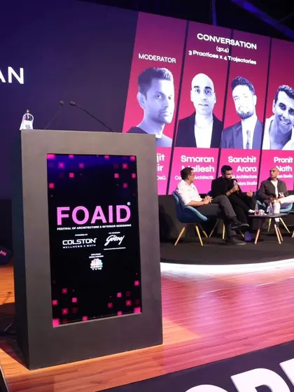 A wider view of the "Design Manthan" stage at FOAID. Engaging in conversations like these is crucial for the evolution of our practice and the architectural industry as a whole.