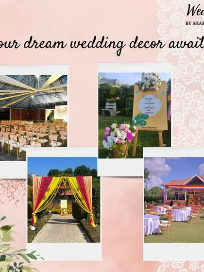 Your dream wedding decor awaits! This collage showcases some of our favorite setups, from colorful Haldi entrances to elegant seating arrangements.