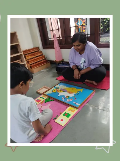 Aarav shows his mother the map of Asia, identifying neighboring countries of India. This activity expands his worldview and understanding of geography.
